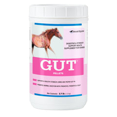 SmartEquine Gut Pellets bottle front displaying probiotic support for a healthier horse gut.