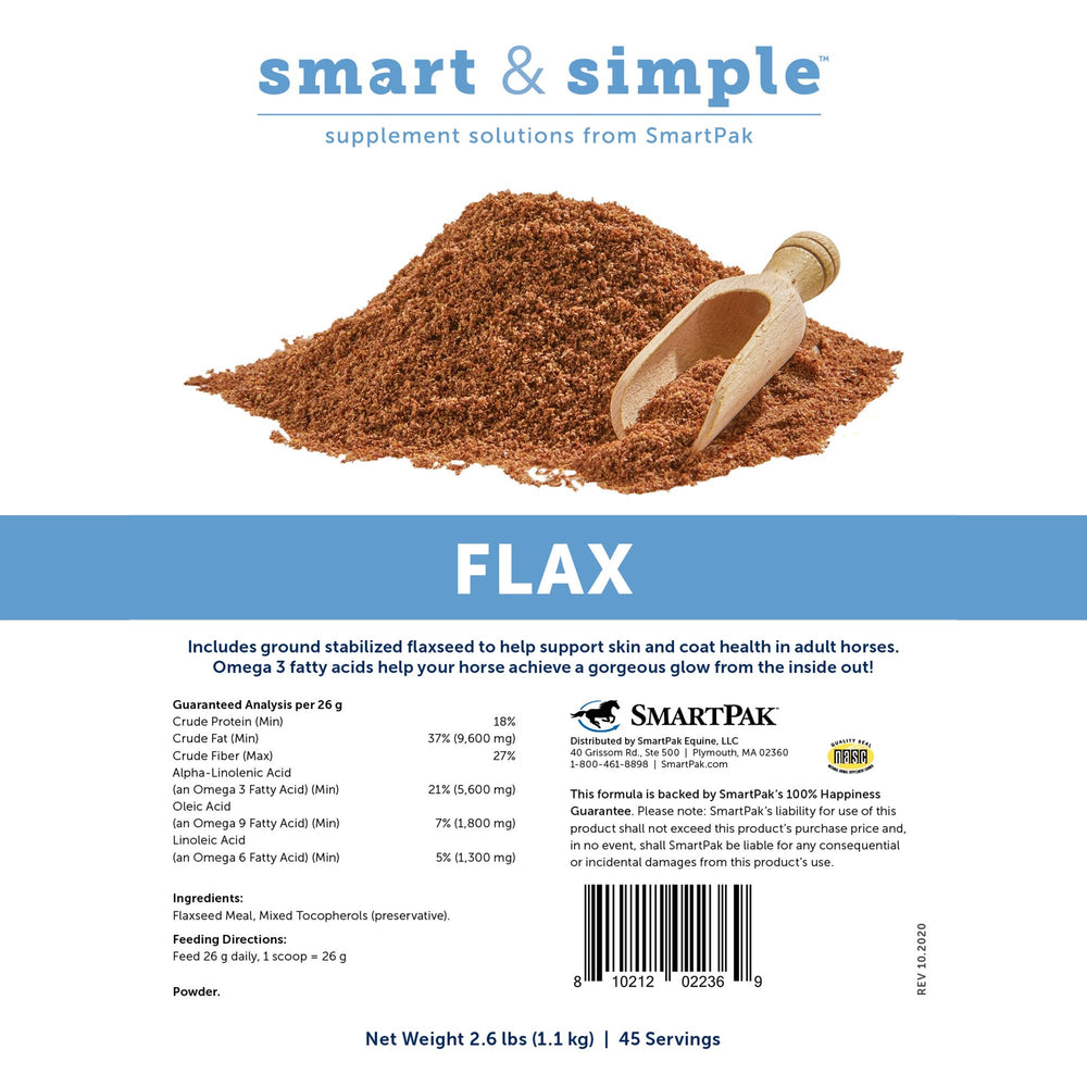 SmartEquine Smart & Simple Flax measuring scoop enables easy daily dosing.