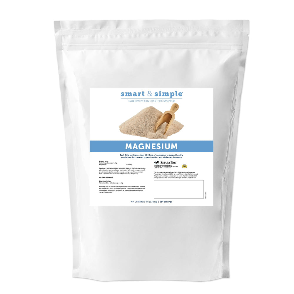SmartEquine Smart & Simple magnesium powder bottle; high-concentration daily maintenance.