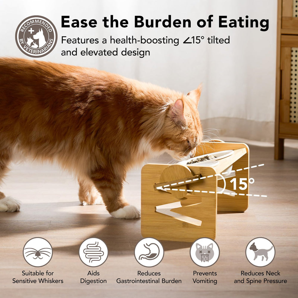 Smartoo tilted design highlights 15-degree angle to ease neck strain during meals.