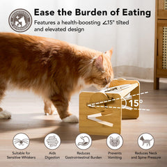 Smartoo tilted design highlights 15-degree angle to ease neck strain during meals.