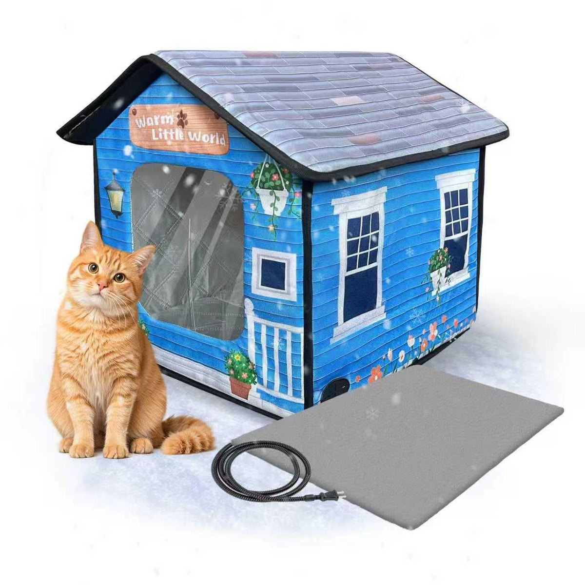 SmartTail heated outdoor cat house front view for warm winter shelter