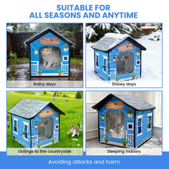 SmartTail heated outdoor cat house side view showing weatherproof design