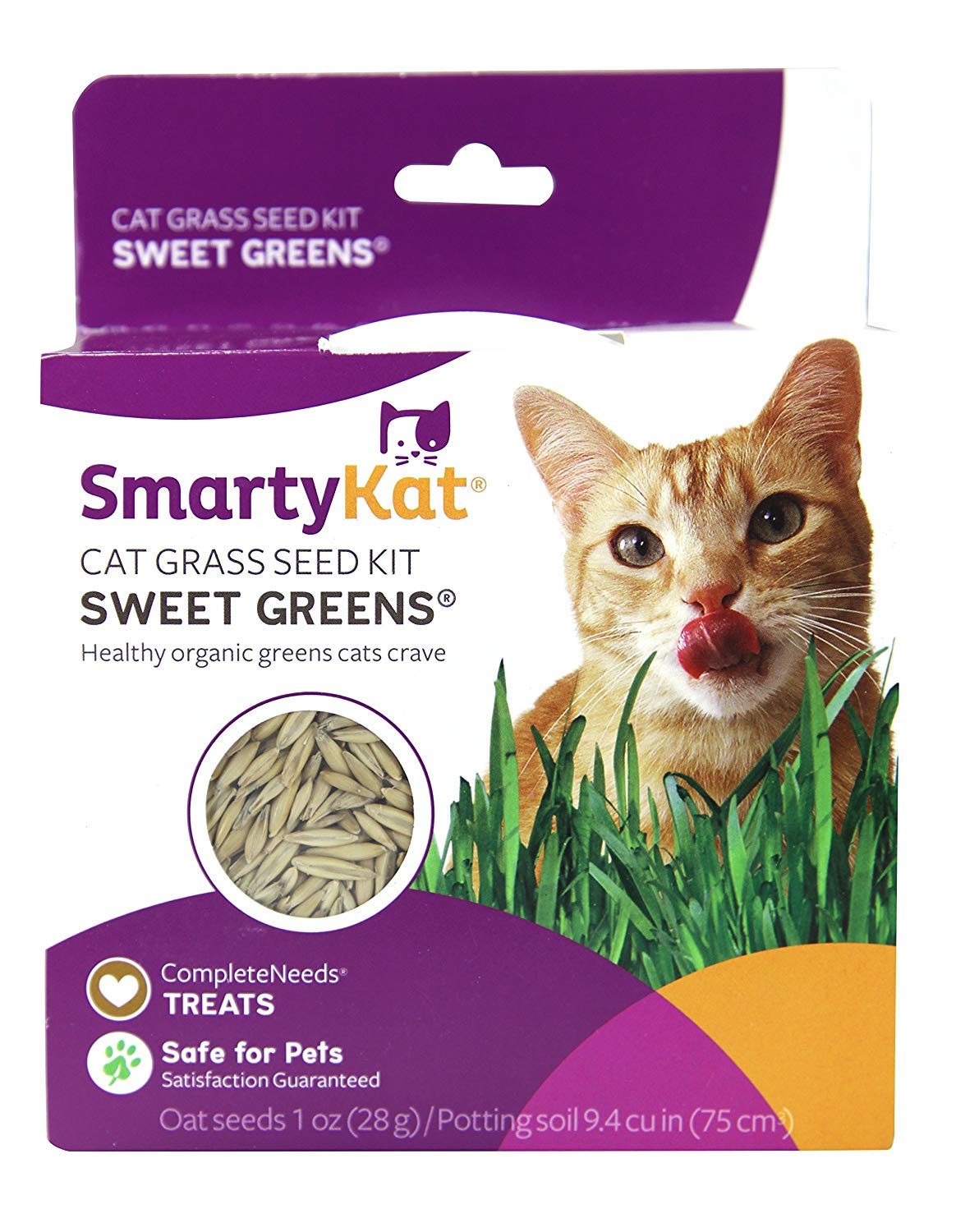 SmartyKat cat enjoying fresh greens as a natural indoor snack.