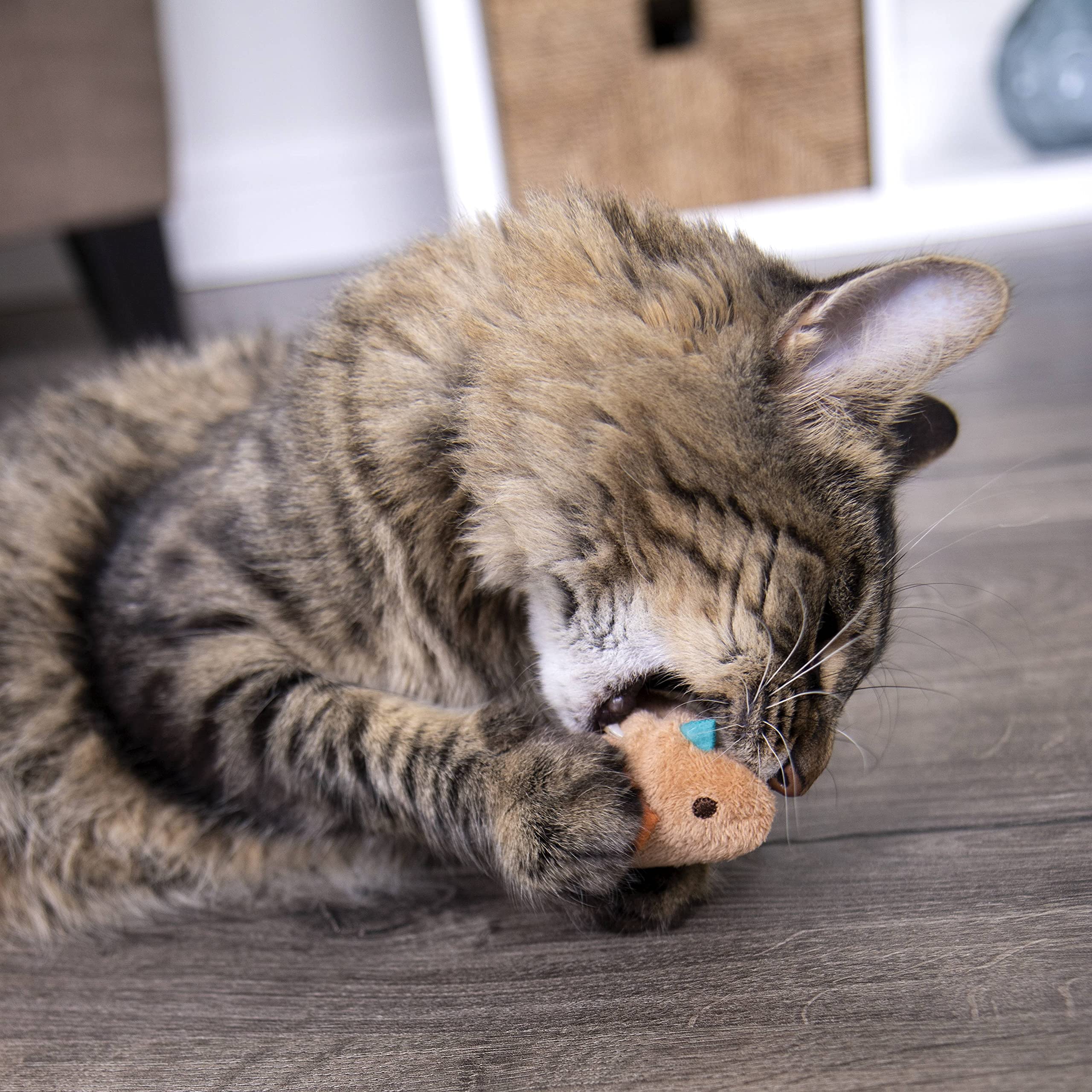 SmartyKat Chickadee Chirp light brown color displayed during play.