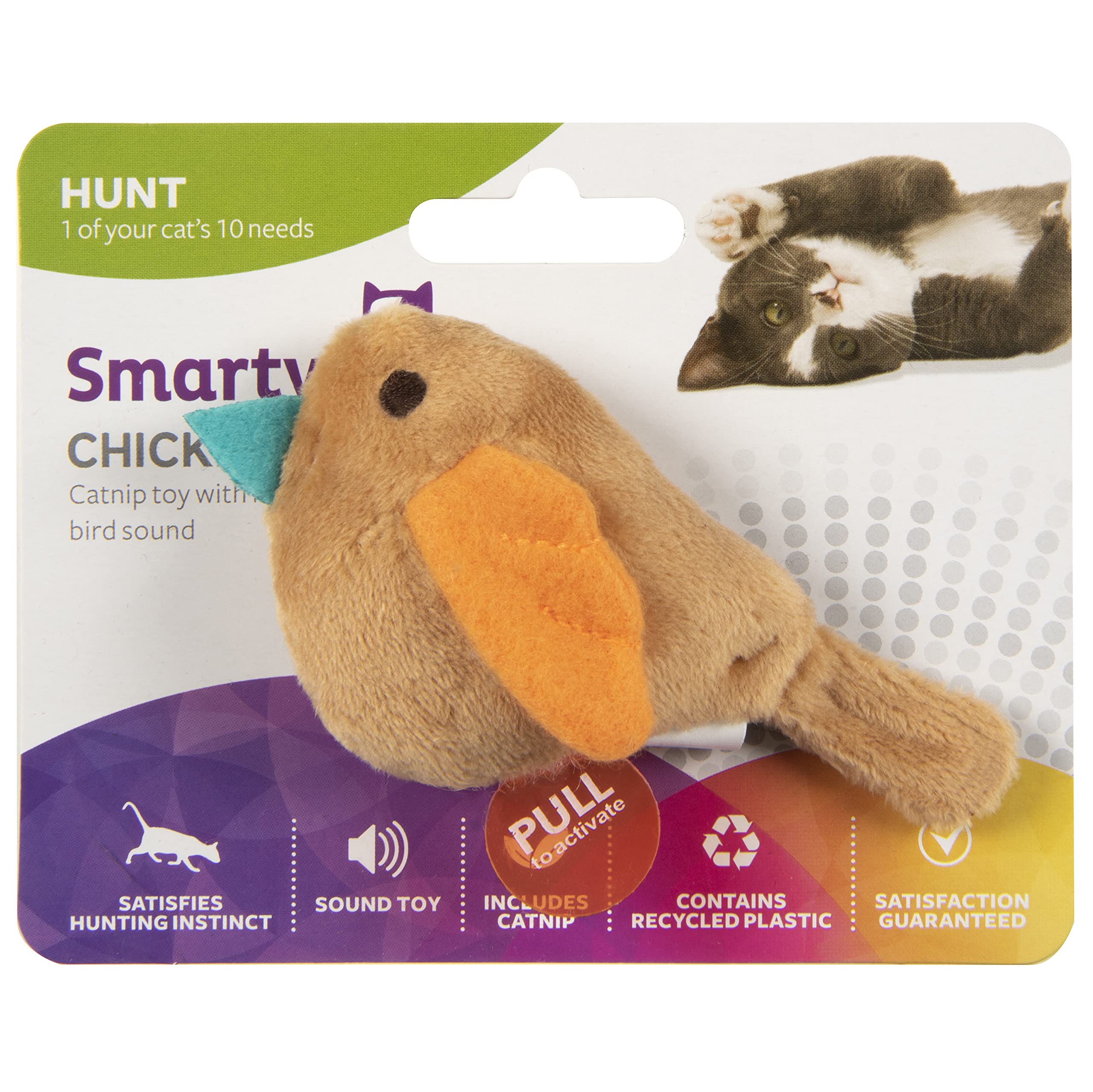 SmartyKat Chickadee Chirp sound activation engages hunting instincts during interactive play.