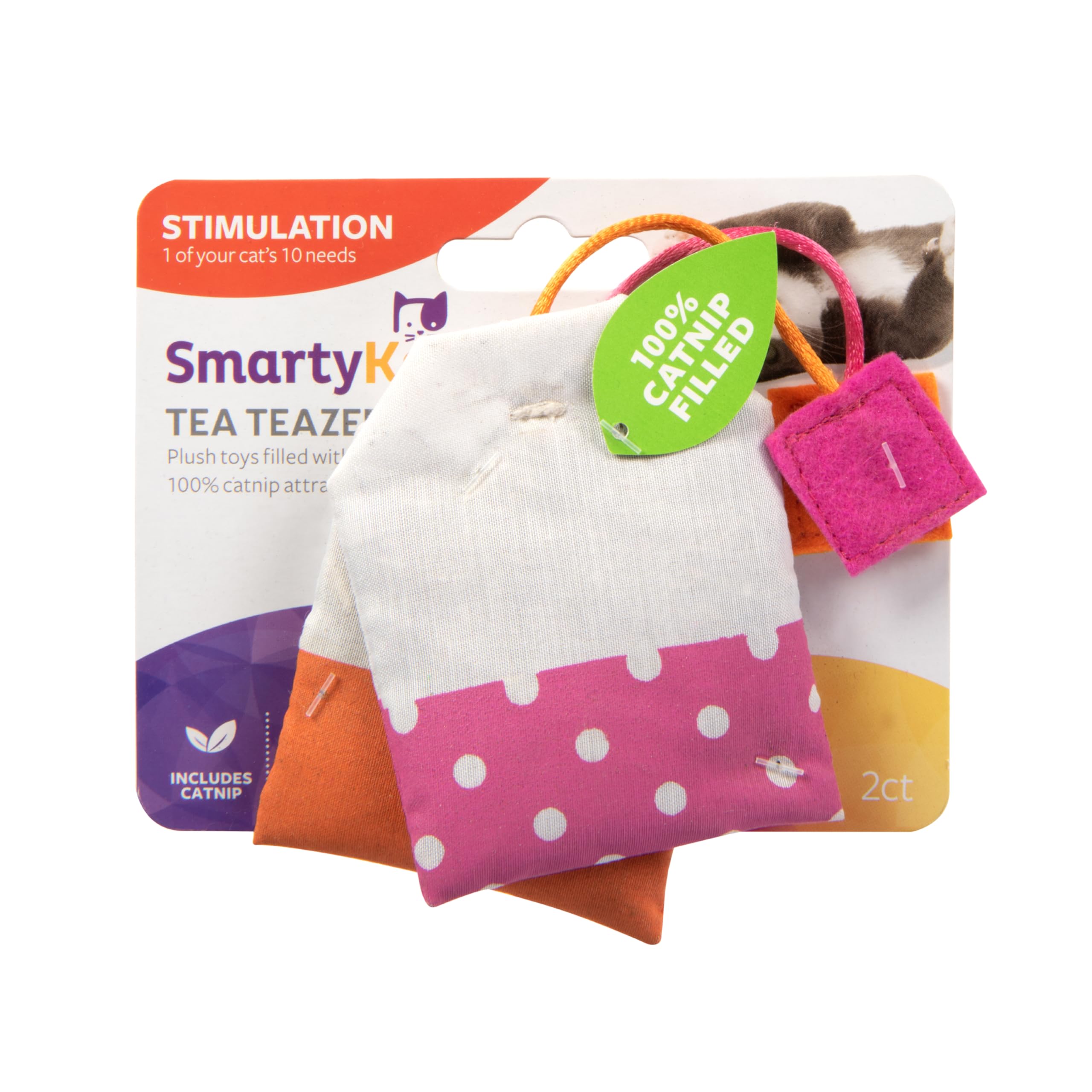 SmartyKat Tea Teazers pink-orange set entices curious cats and invites playful interaction.