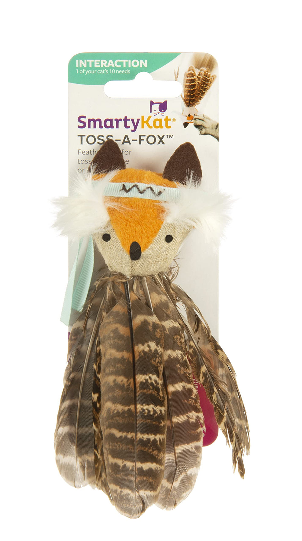 SmartyKat Toss-A-Fox white head-detail shows soft plush and feathers for interactive play.
