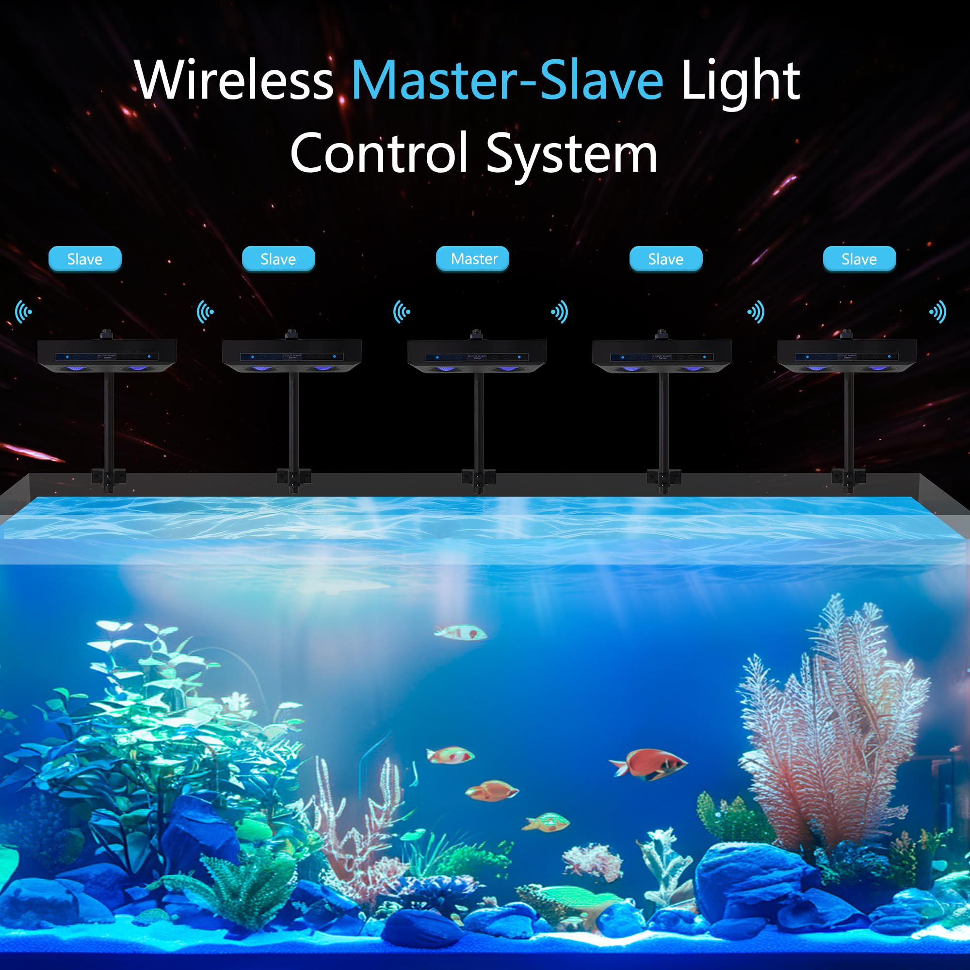 SMATFARM aluminum stand shows rust-resistant, sturdy reef light support.