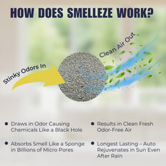 Granules placed in a porous bag to purify air and reduce odors