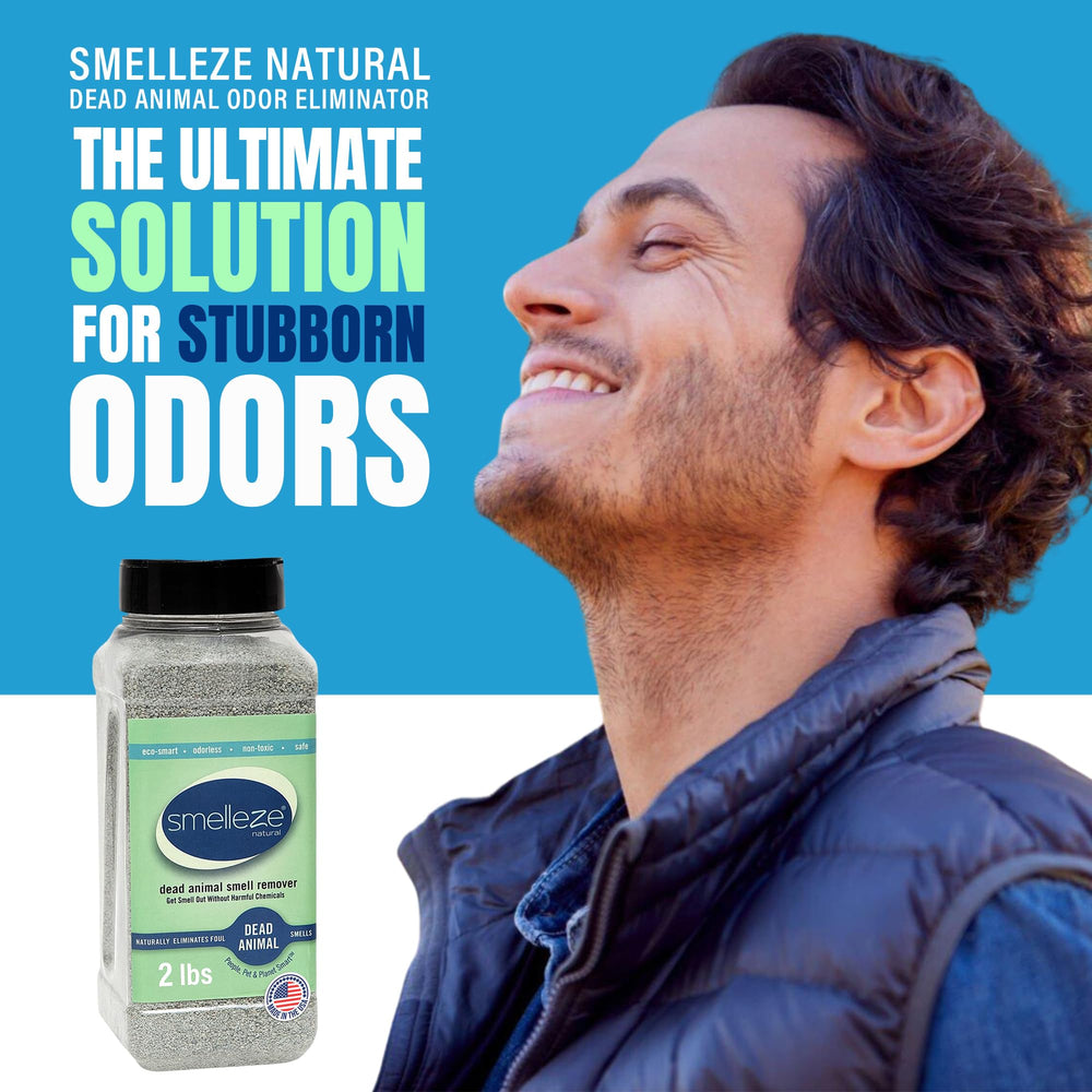 SMELLEZE granules dispensing-application shows easy odor control around affected areas.