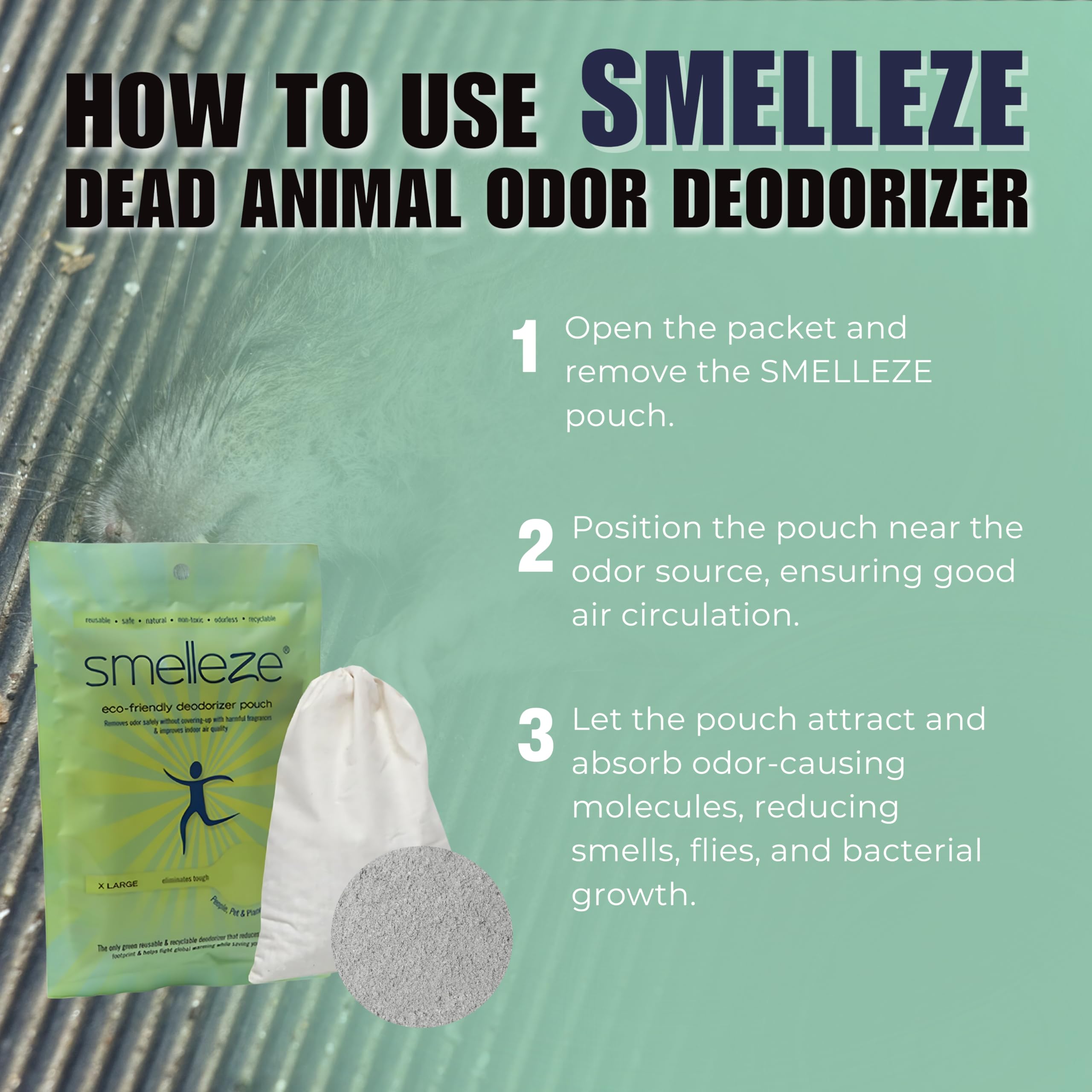 SMELLEZE USA-made packaging signals trusted, pet-safe odor solution.