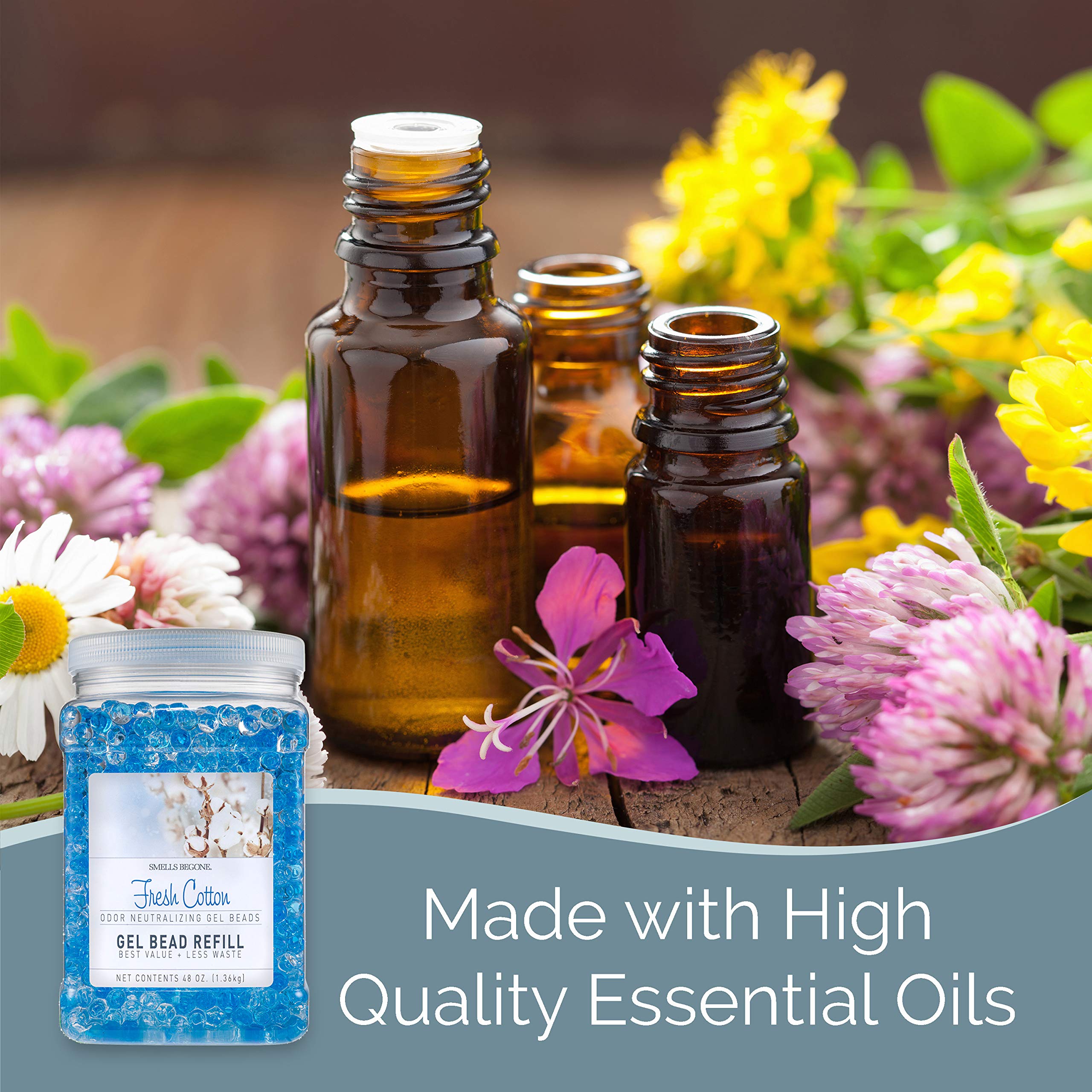 Bathroom odor elimination with SMELLS BEGONE gel beads.