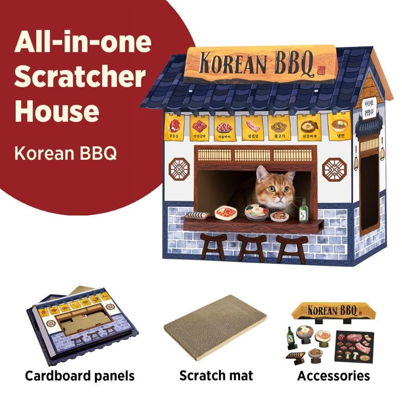 Smile Paws cardboard cat house with spacious room enhances indoor cats' jumping and lounge space.