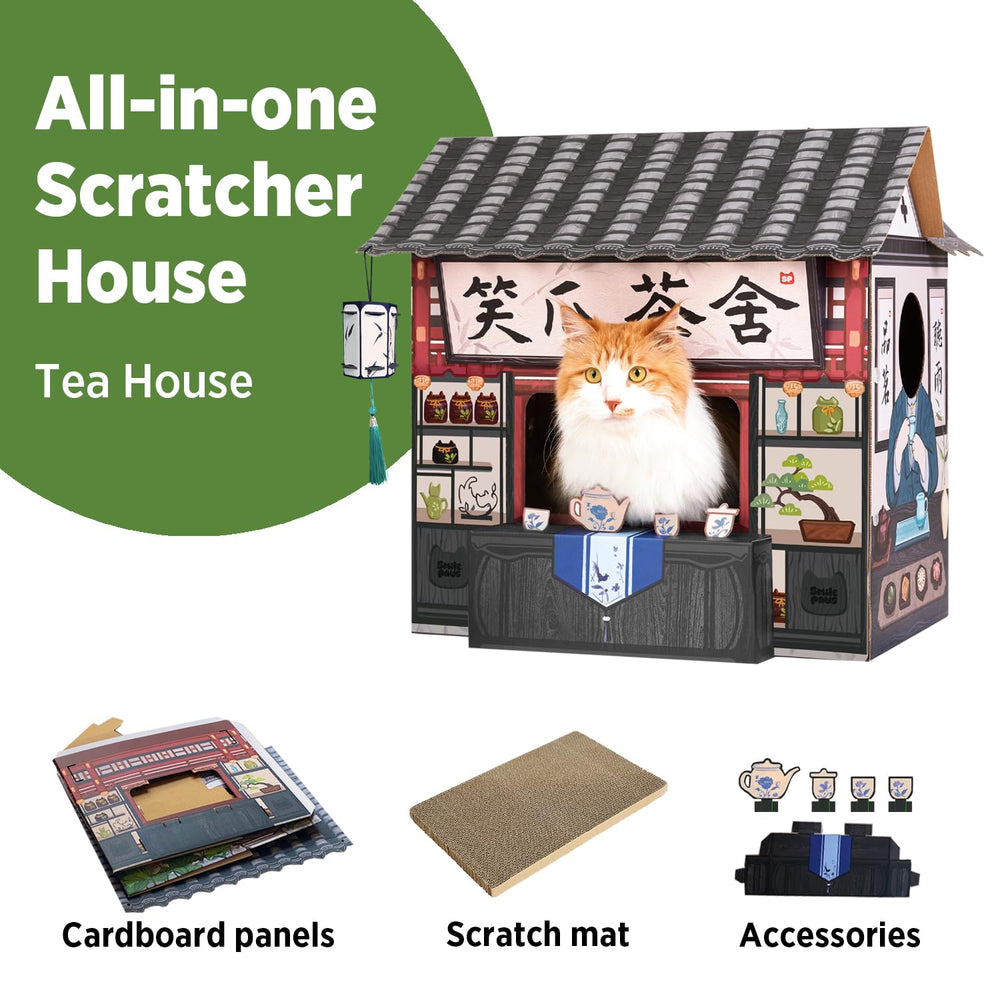 Smile Paws tea house design cat bed adds cozy lounge and visual charm.