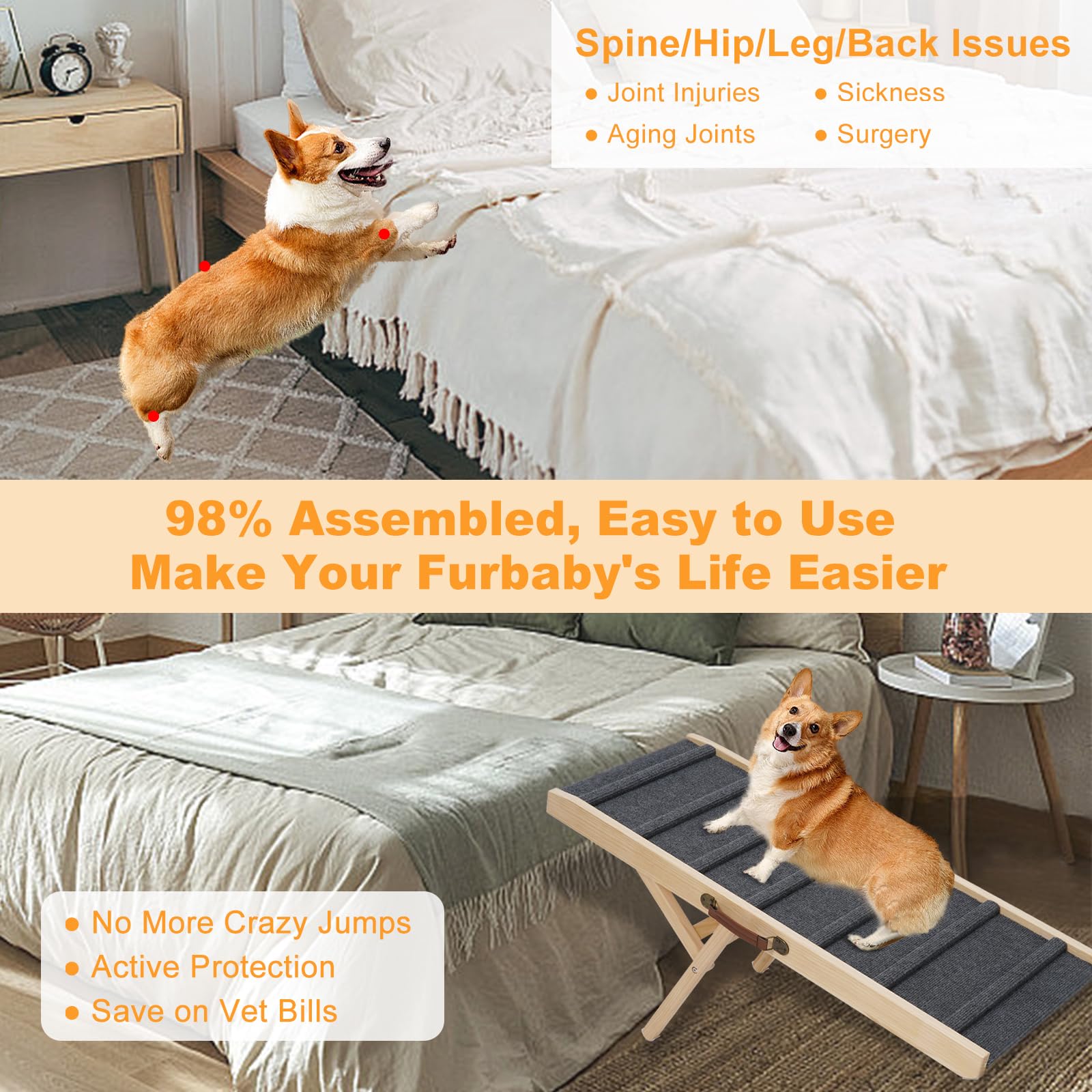 Smilebaby large dog pet ramp side view shows stable construction.