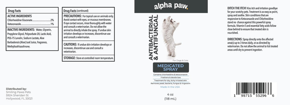 Smiling Paws Pets Advanced Spray 4oz is a portable home-care solution.