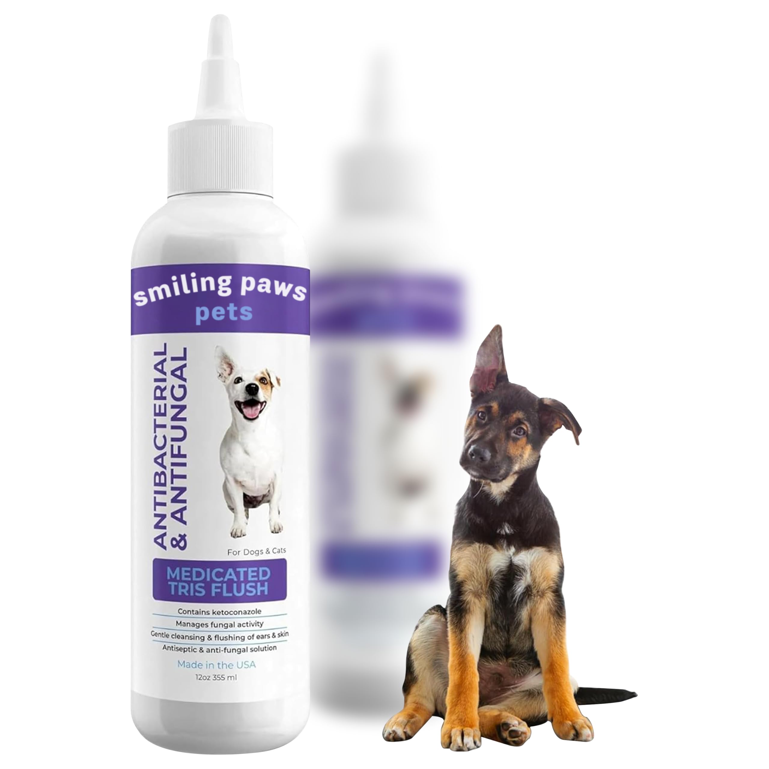 Smiling Paws Pets medicated tris flush bottle pour helps clear ear wax buildup