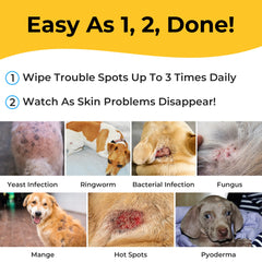 Smiling Paws Pets wipe on dog ear showing safe cleansing use.