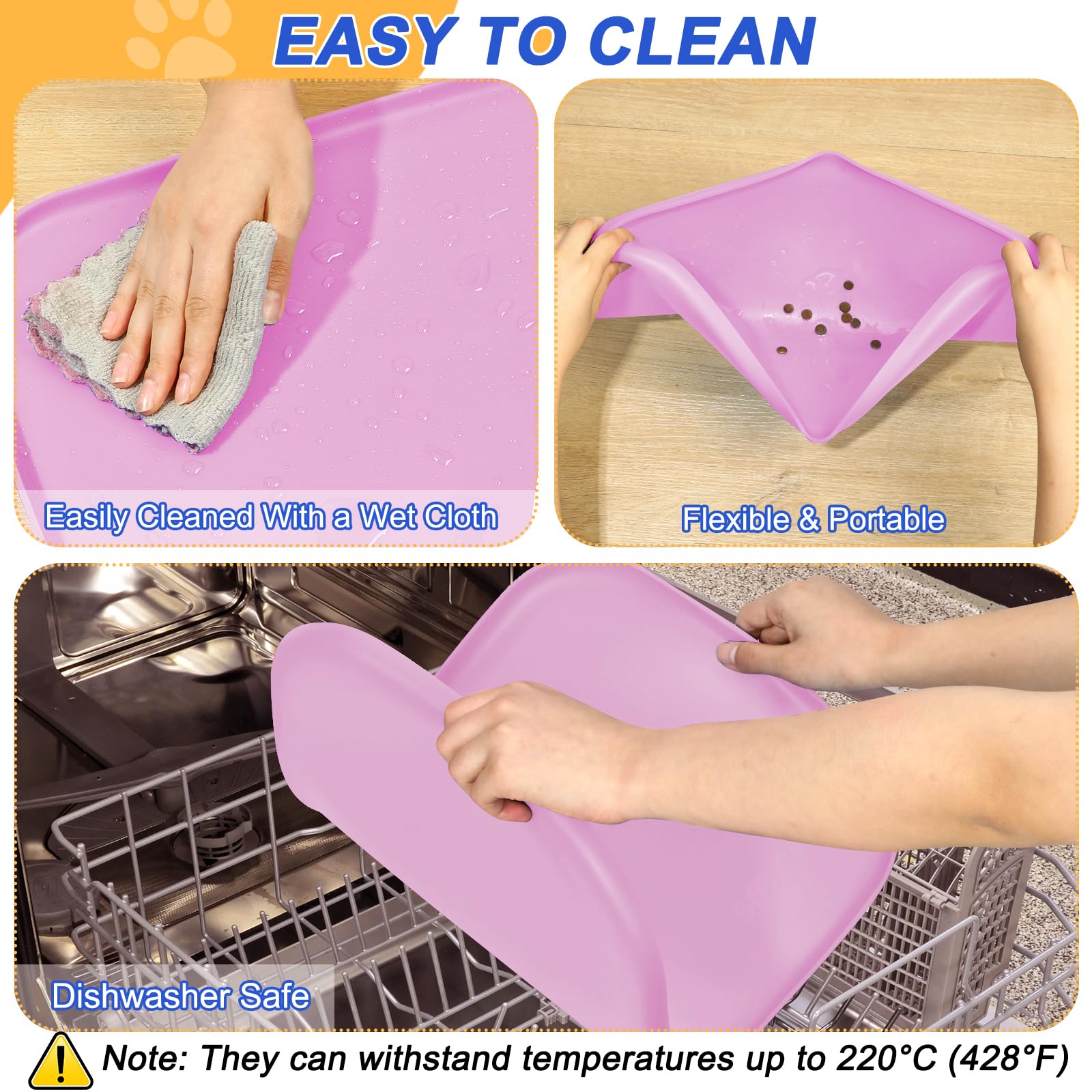 SMILOOL silicone mat dishwasher-safe clean pink cleaning in sink.