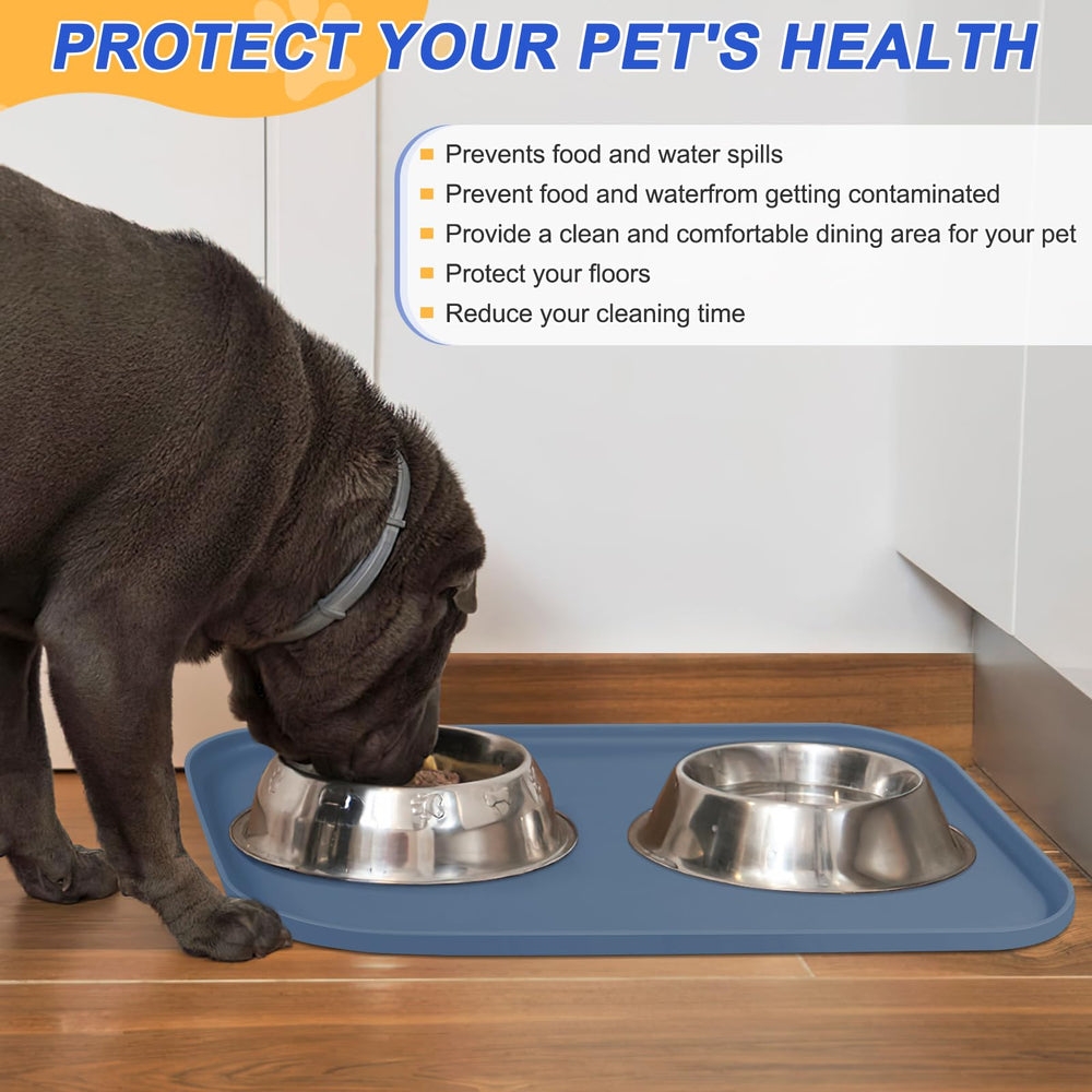SMILOOL silicone pet feeding mat slate blue dishwasher-safe for quick cleanup after meals.
