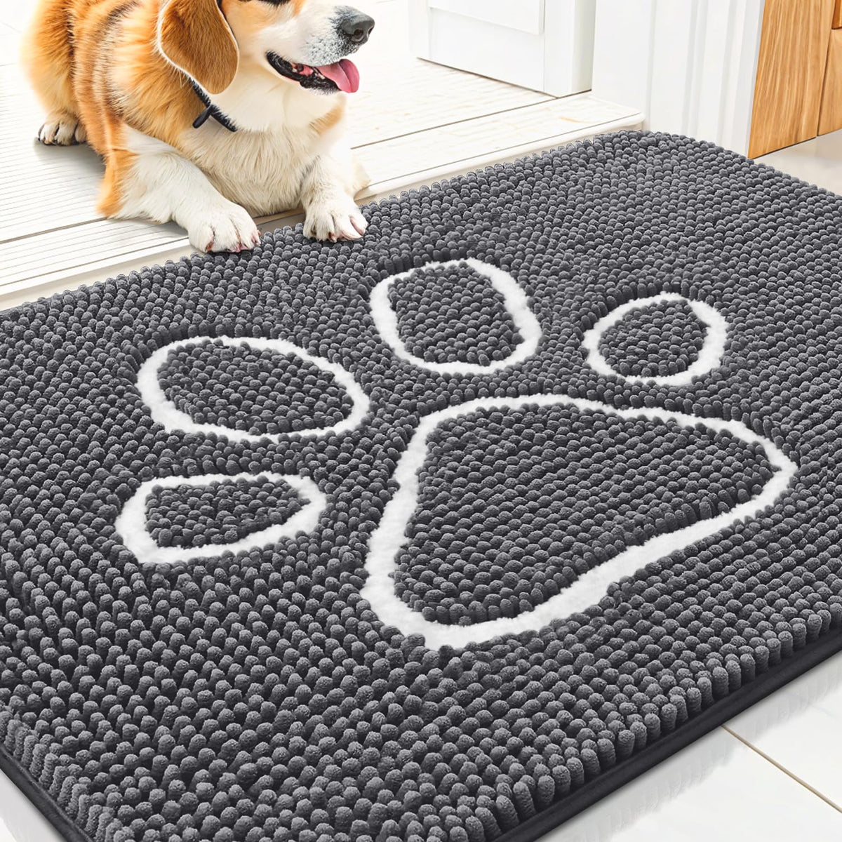 Smiry alfombrilla para perros con chenille suave para mayor comodidad al entrar.