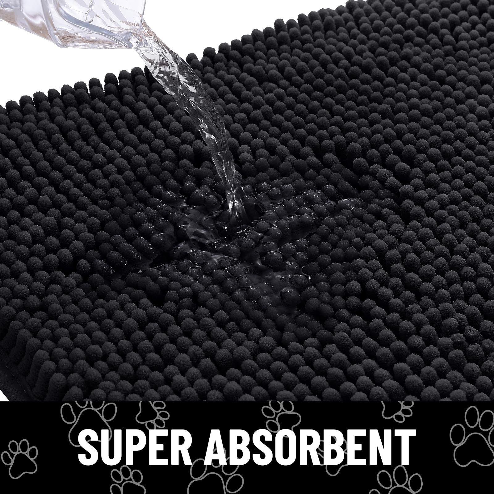 Smiry chenille mat provides soft comfort under paws and feet.