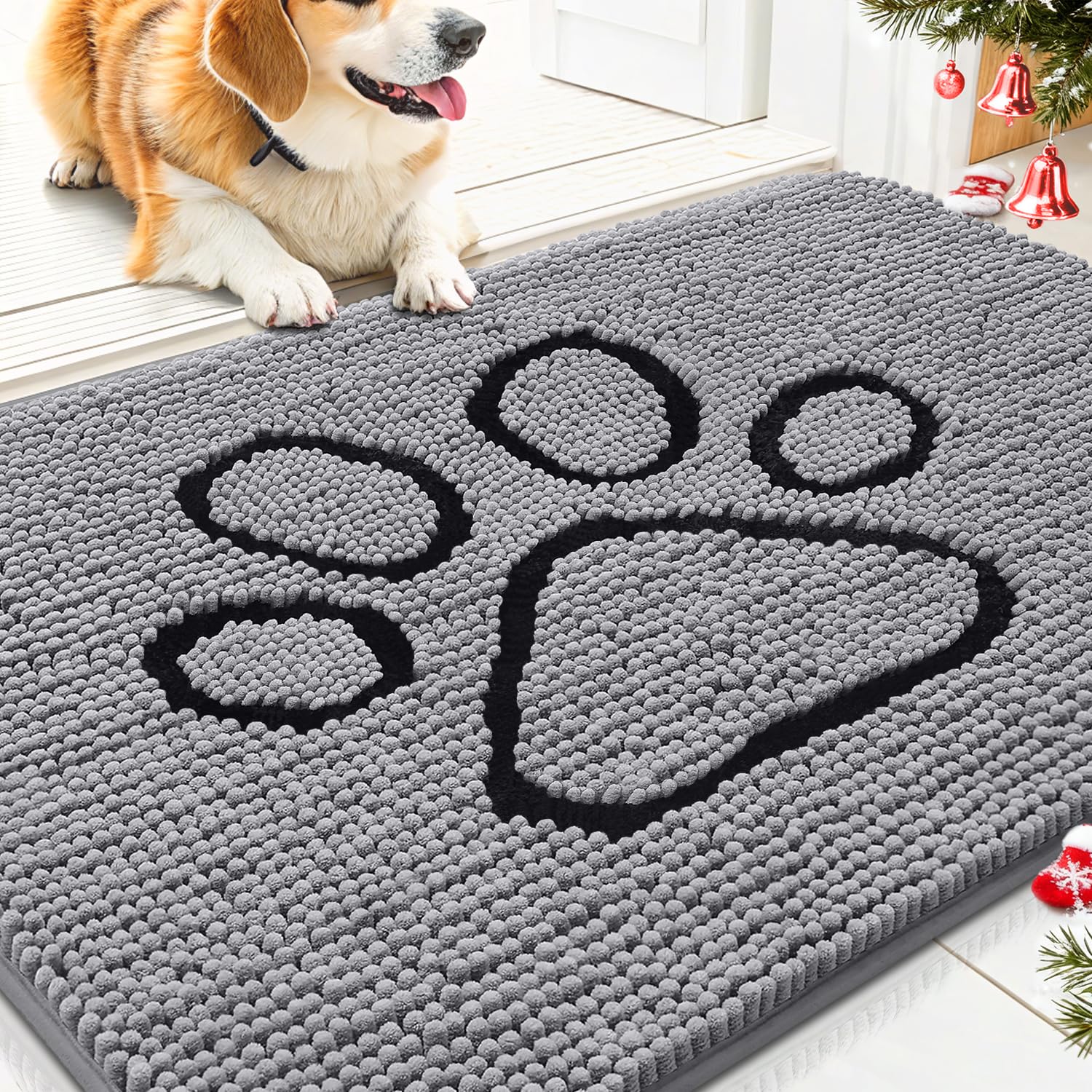 Smiry dog door mat with absorbent dirt-trap texture for cleaner entryways.