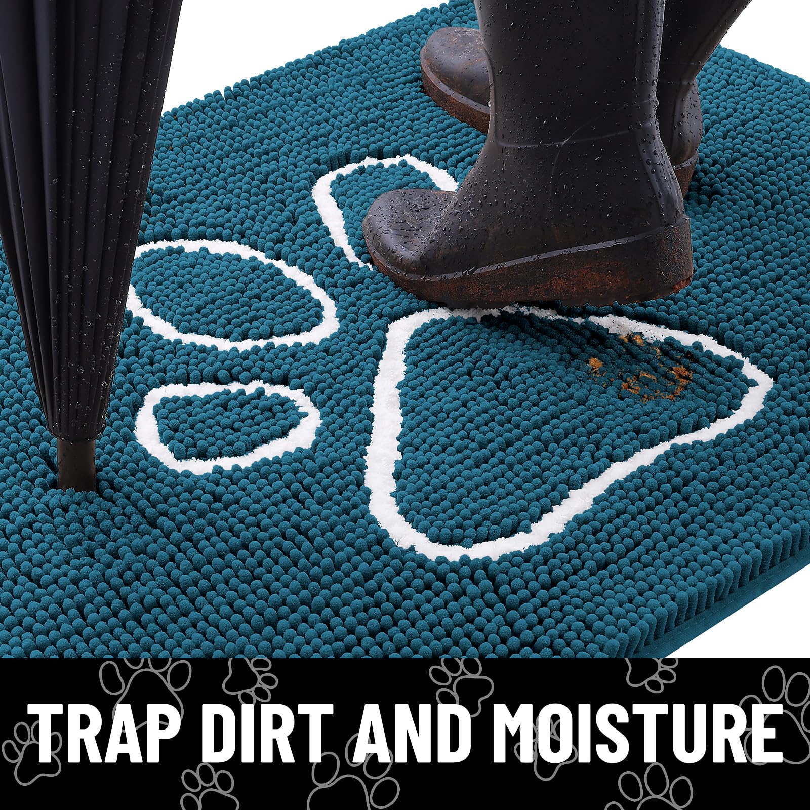 Absorbent fibers in Smiry mat trap moisture and dirt at the doorway.