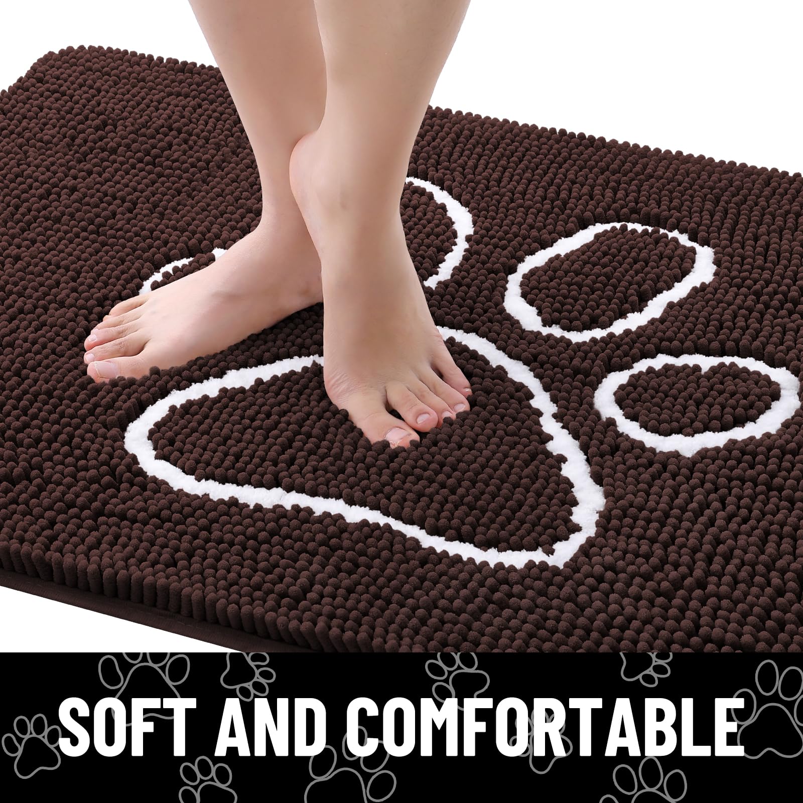 Smiry dog door mat absorbent surface shows moisture uptake from muddy paws.