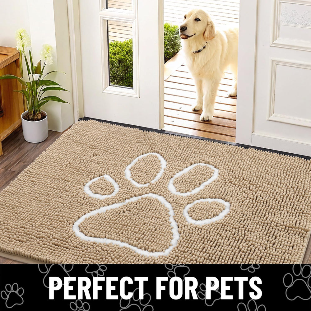 Smiry dog door mat suited for indoor and outdoor entryways.