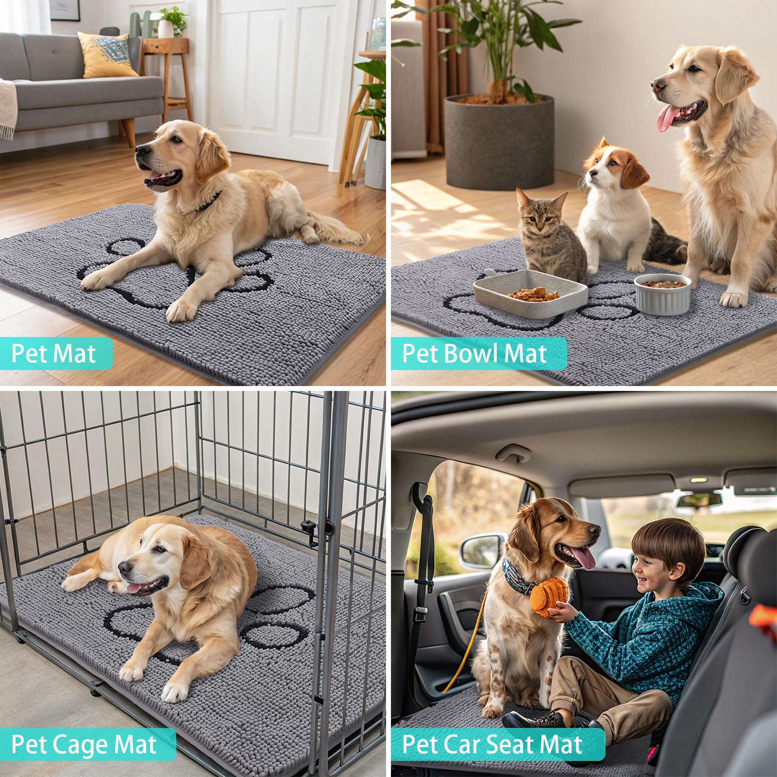 Smiry dog door mat grey and black blends with exterior decor.