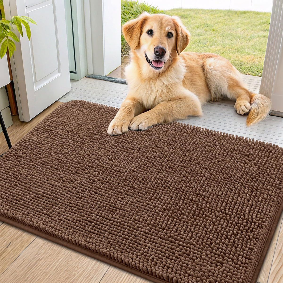Smiry dog door mat moisture-absorbent pile keeps entryways dry
