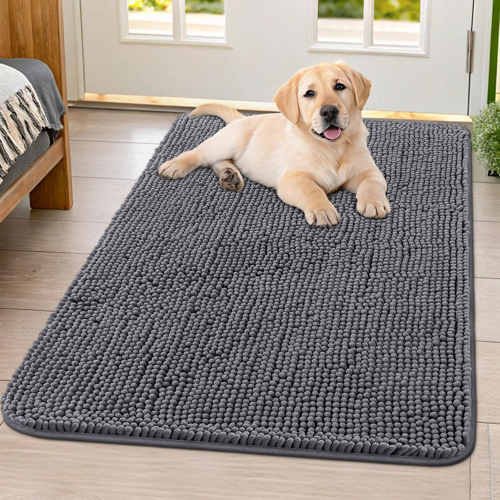 Smiry dog door mat muddy-paws 40x32 shows absorbent entryway usage for moisture and dirt control