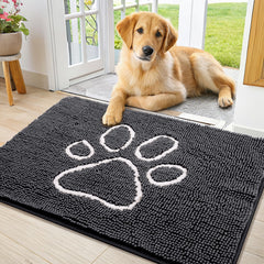 Smiry dog door mat muddy-paws-chenille traps moisture for cleaner entry.
