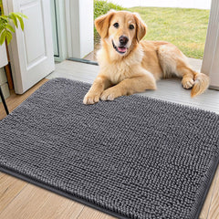 Smiry dog door mat muddy paws highlights high-density chenille that absorbs moisture and dirt.