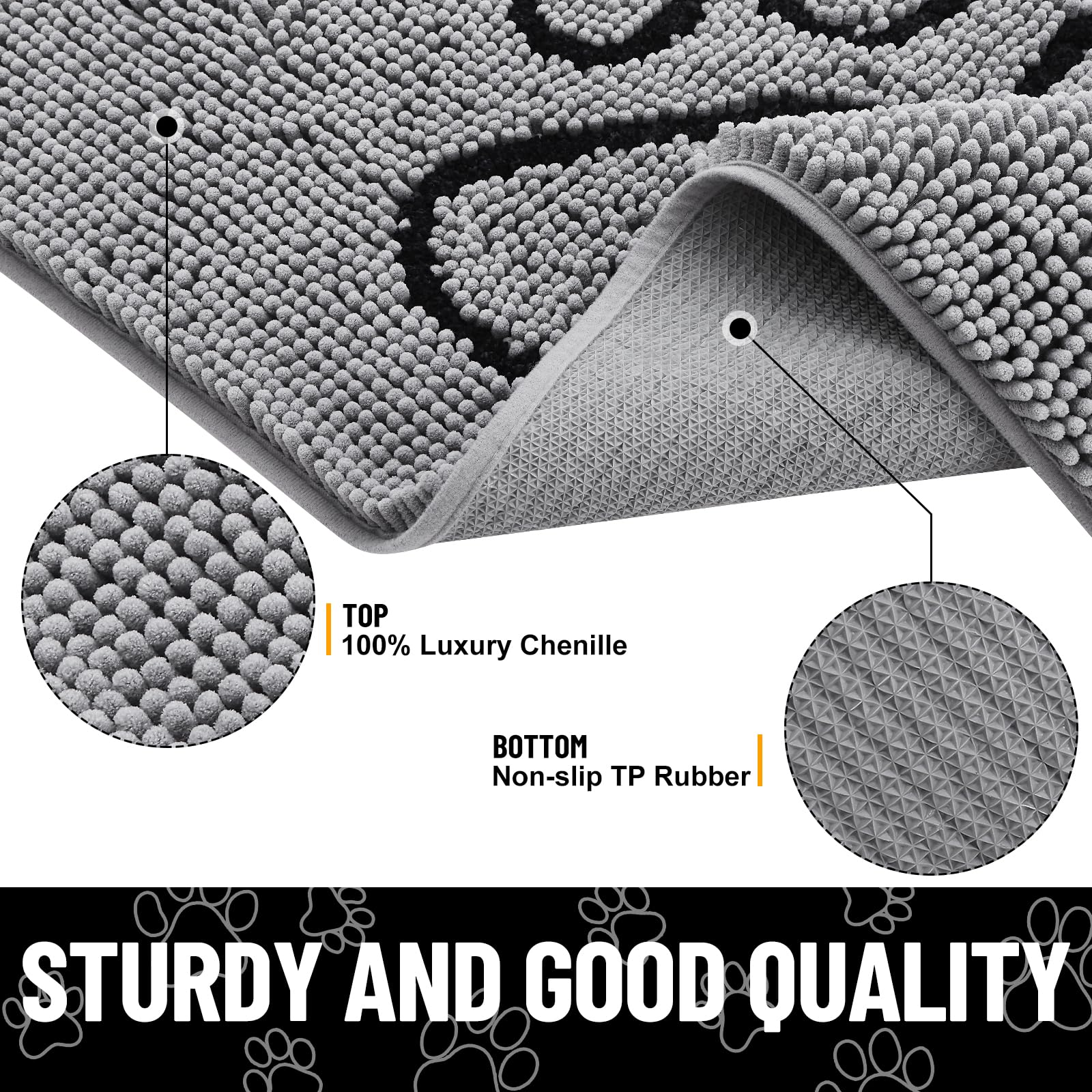 Smiry mat's non-slip rubber base keeps it in place during muddy paws.