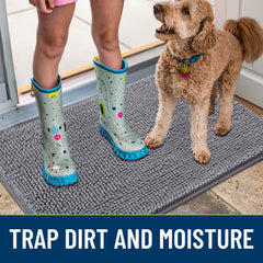 Smiry dog door mat non-slip backing keeps the mat in place on dry floors.