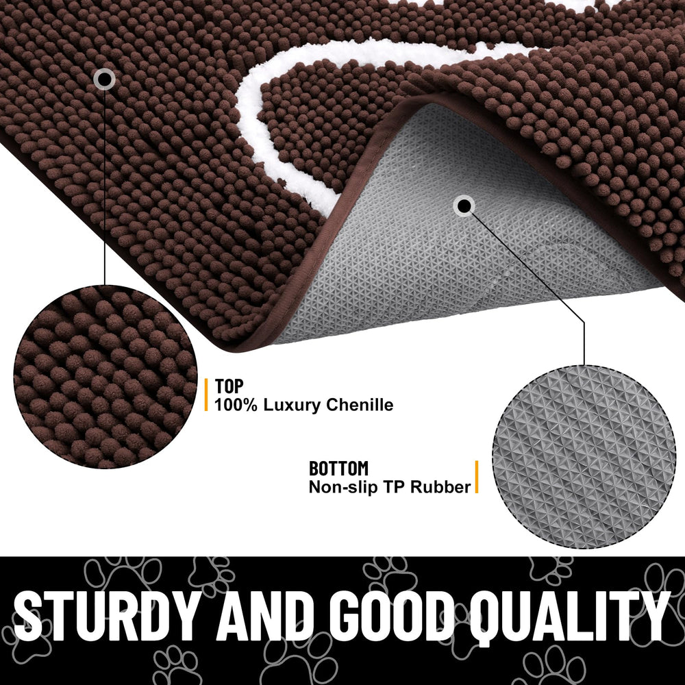 Smiry dog door mat non-slip rubber backing keeps it in place on dry floors.