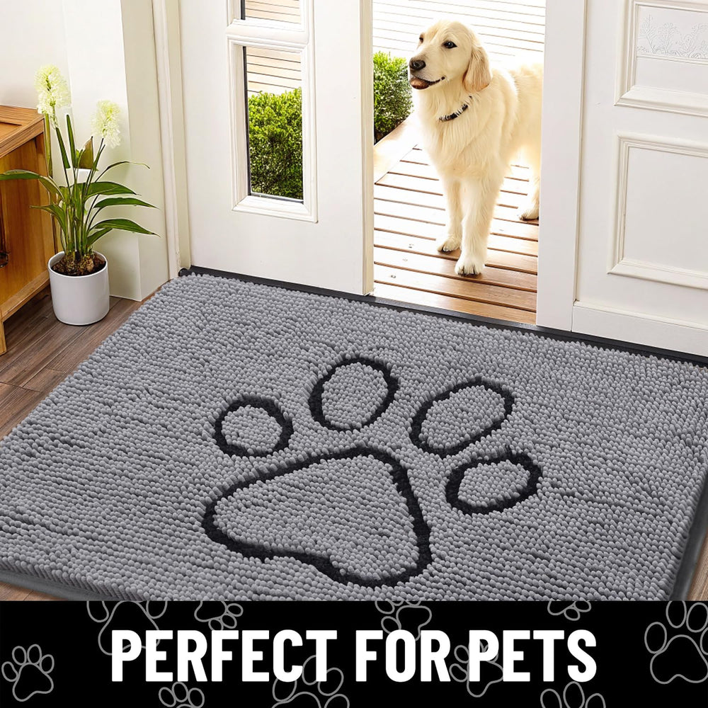 Smiry dog door mat measures 70x24 inches for wide doorway coverage.