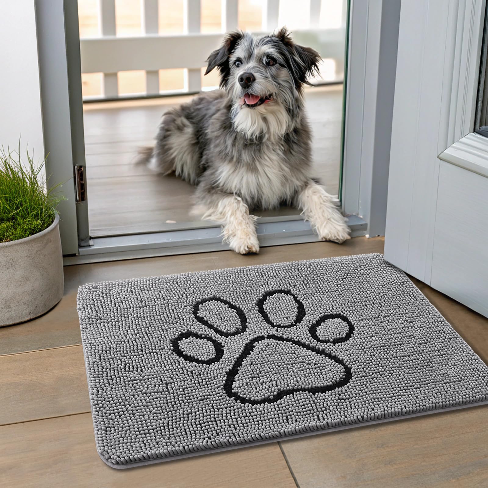 Smiry dog door mat soft chenille closeup provides a cozy surface for muddy paws.