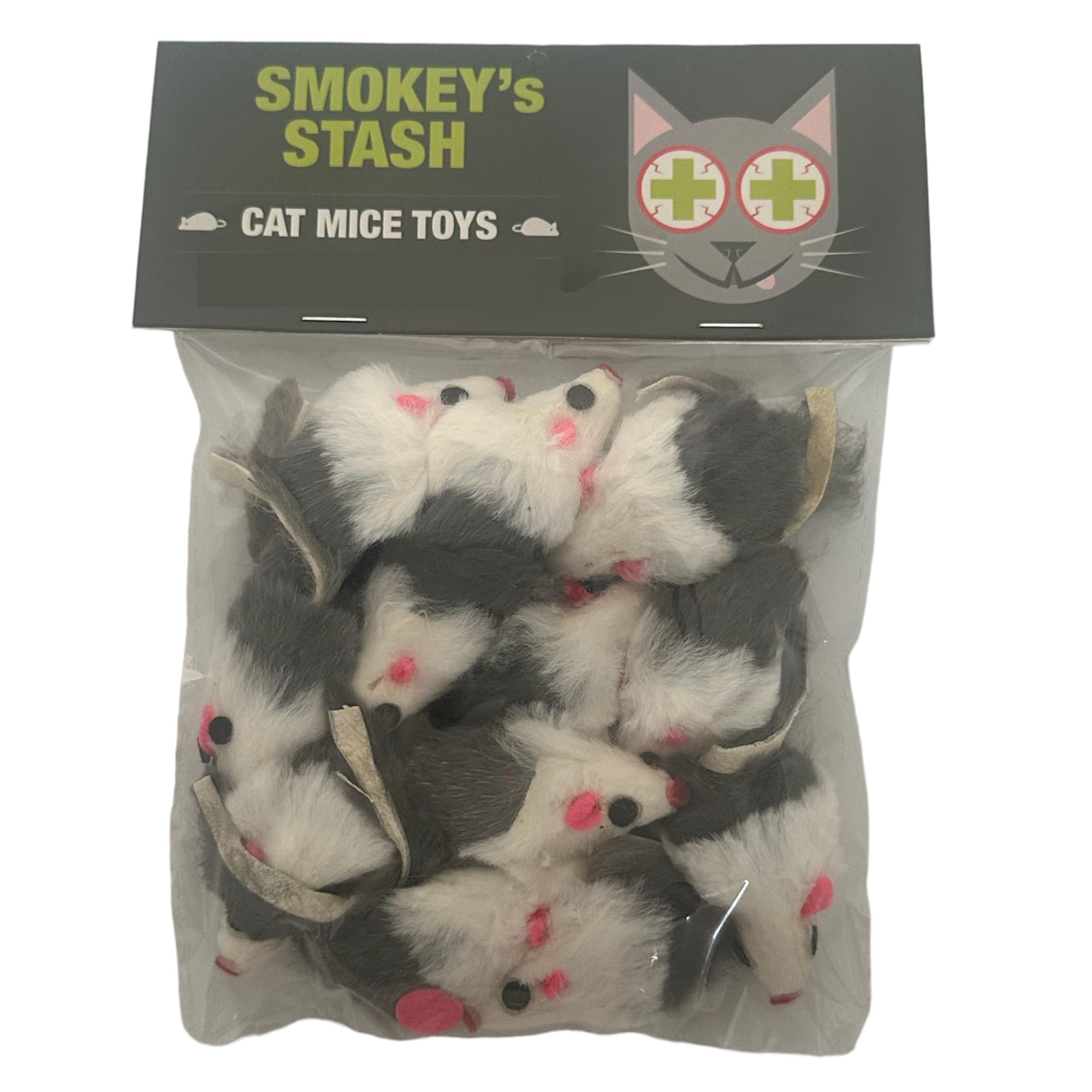 Smokey's Stash cat toy mice provide tactile rattle sounds for sensory enrichment.