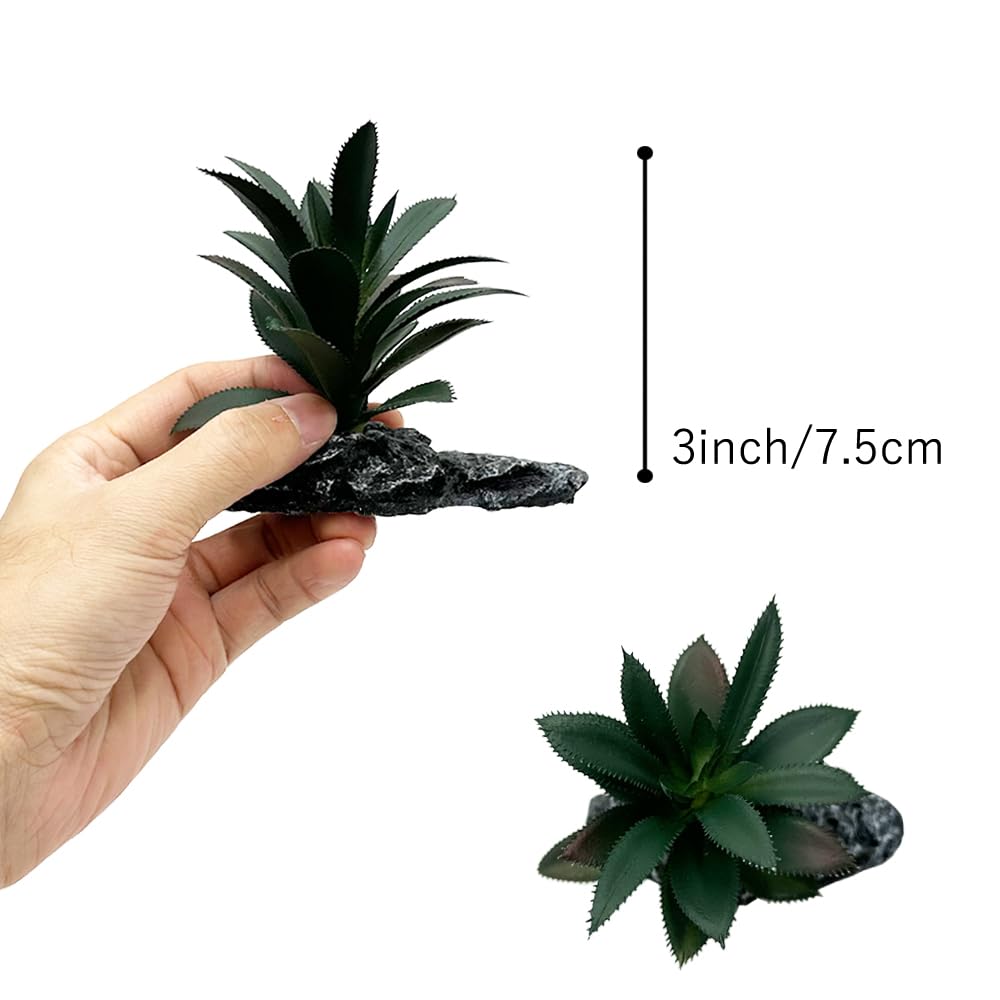 Smoothedo-Pets dark-green-3pcs artificial plants showcased in gecko tank enhance realism