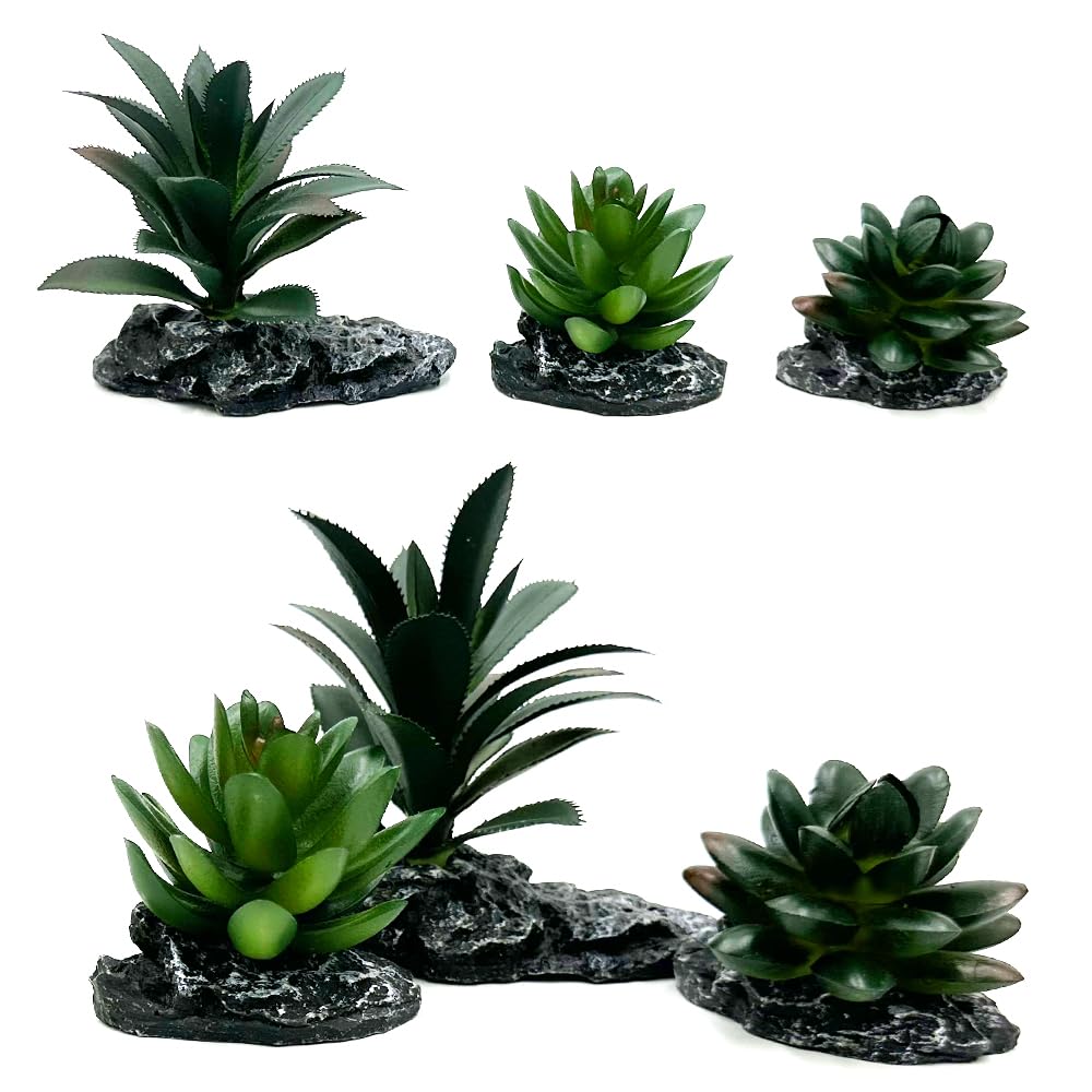Smoothedo-Pets dark-green-3pcs artificial plants displayed in rainforest setup brighten visuals
