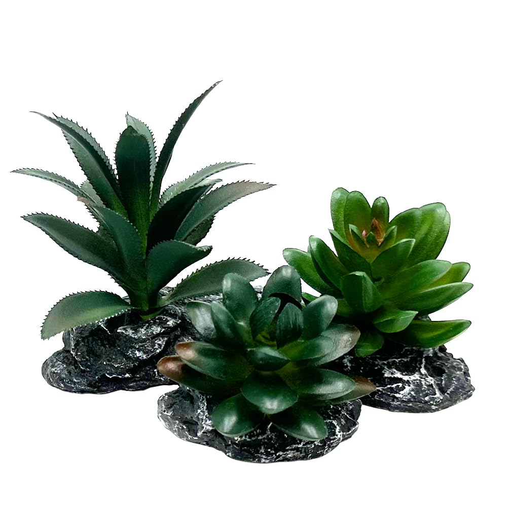 Smoothedo-Pets dark-green-3pcs artificial plants in snake enclosure create lush ambiance