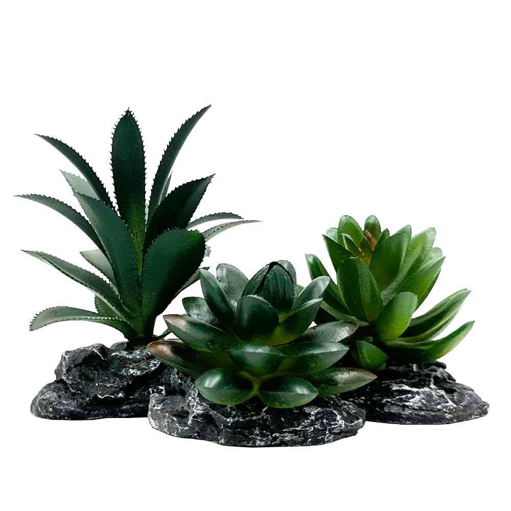 Smoothedo-Pets dark-green-3pcs artificial plants in terrarium setup enhance realism and easy upkeep
