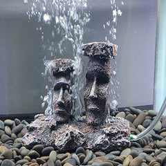 Smoothedo-Pets grey moai air stone decor enhances underwater scenery.
