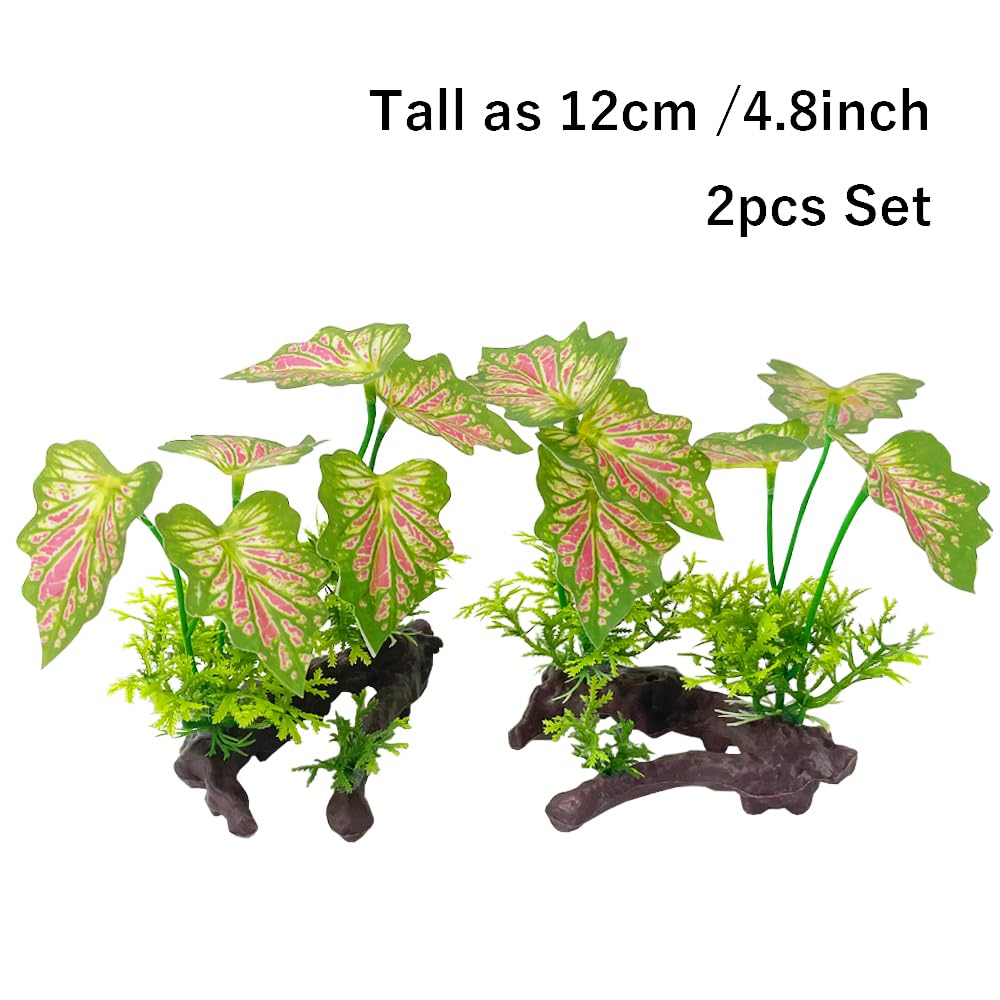 Smoothedo-Pets Rainforest Leafs Pink Small Set in-tank scene offering natural-looking hideouts.