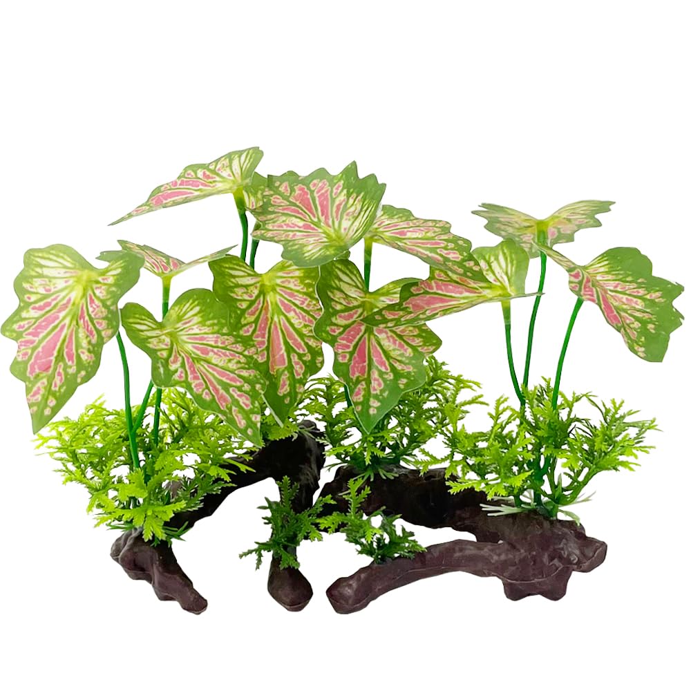 Smoothedo-Pets Rainforest Leafs Pink Small Set close-up plant for goldfish hiding spaces.