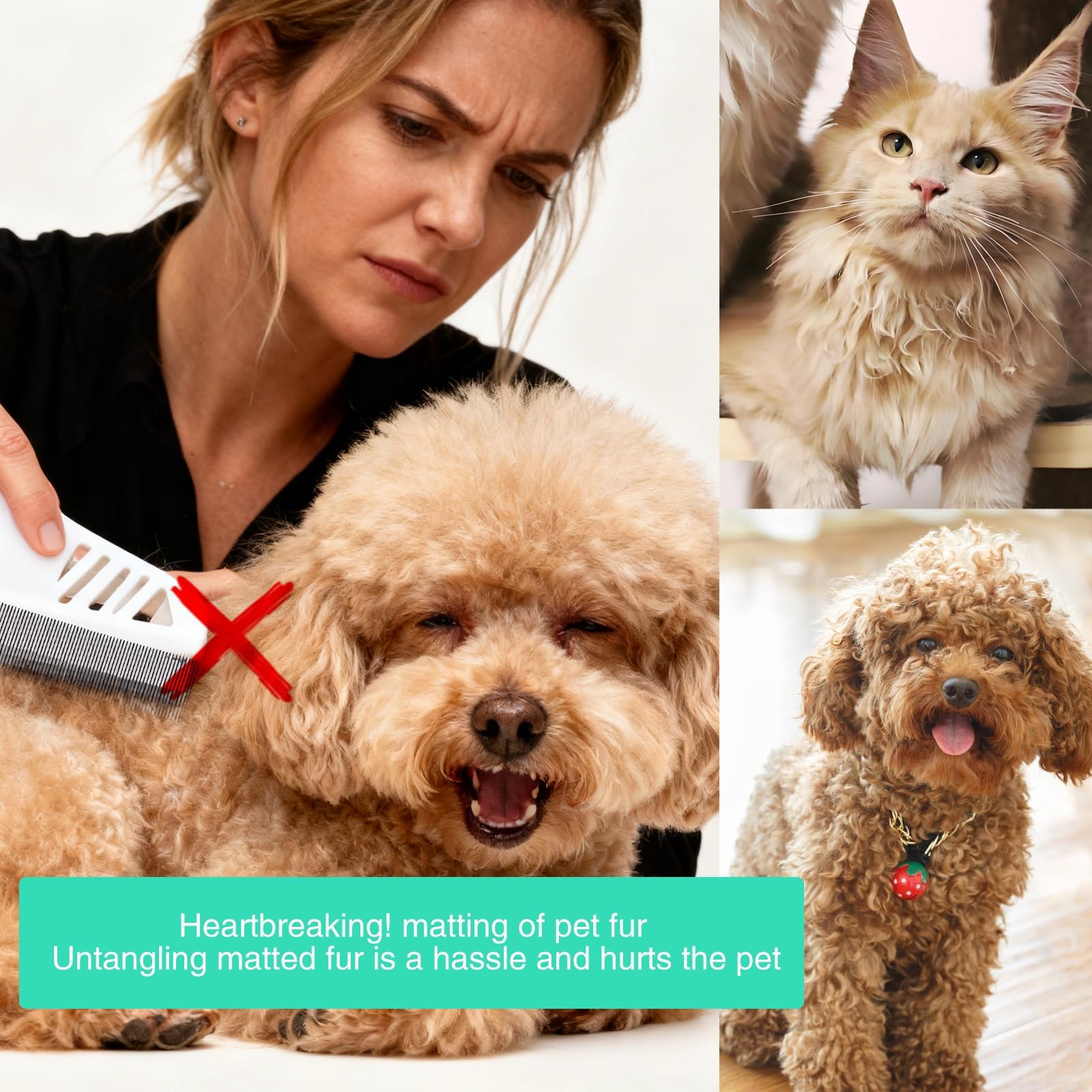 Smoothway flea comb in use on a dog with long hair.